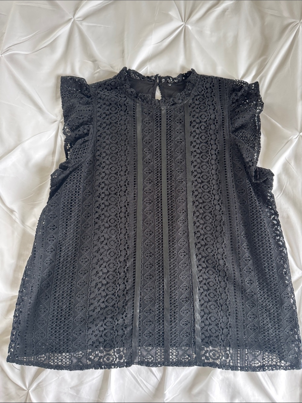 Black Lace Ruffle Sleeve Blouse